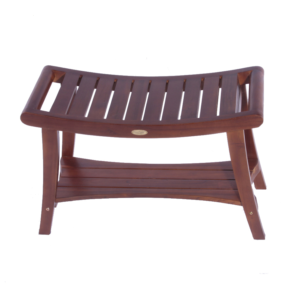 DT155 24" Teak Shower Bench with Shelf and Arms