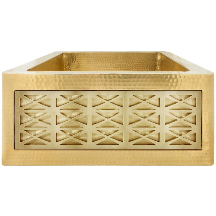 Linkasink C074-1.5 UB Hammered Inset Apron Front Hammered Bar Sink - (Price Does Not Inlcude Inset Panel) - Satin Unlacquered Brass
