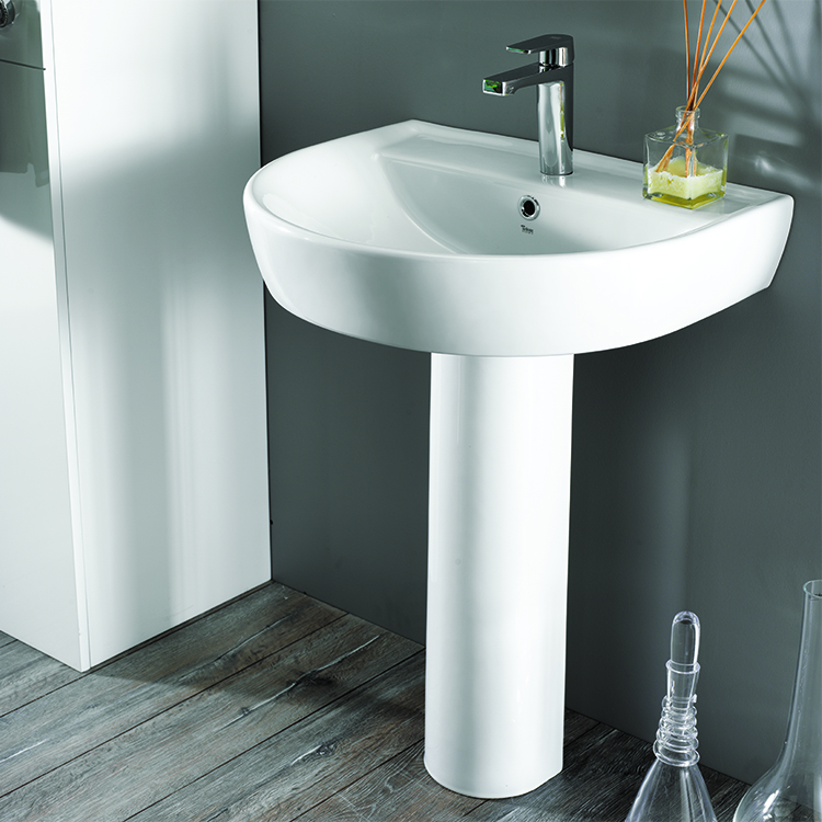 Nameeks 007800U-PED-One-Hole CeraStyle Round White Ceramic Pedestal Sink - White