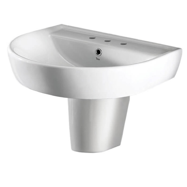 Nameeks 007800U-S-PED-Three-Hole CeraStyle Bella Round Wall Mounted Bathroom Sink in White - White
