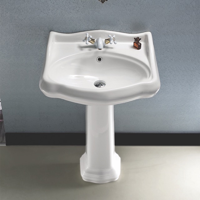 Nameeks 030200-PED-One-Hole CeraStyle Classic-Style White Ceramic Pedestal Sink - White