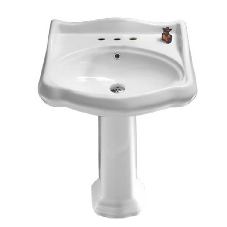 Nameeks 030200-PED-Three-Hole CeraStyle Classic-Style White Ceramic Pedestal Sink - White