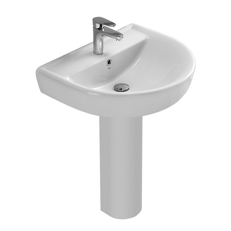 Nameeks 003100U-PED-One-Hole CeraStyle Round White Ceramic Pedestal Sink - White