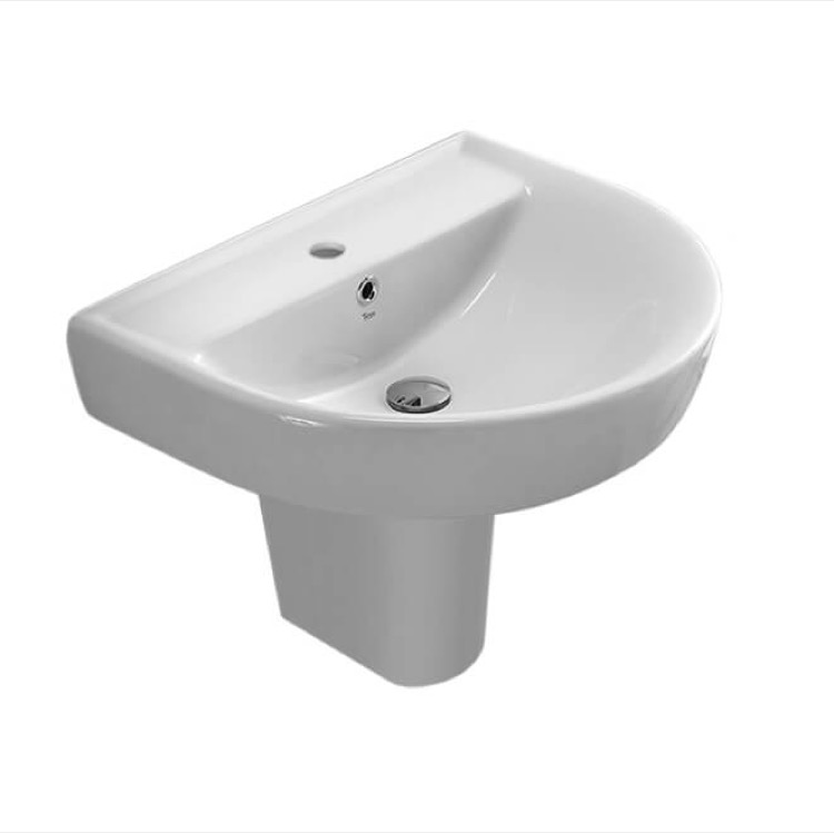 Nameeks 003100U-S-PED-One-Hole CeraStyle Bella Round Wall Mounted Bathroom Sink in White - White