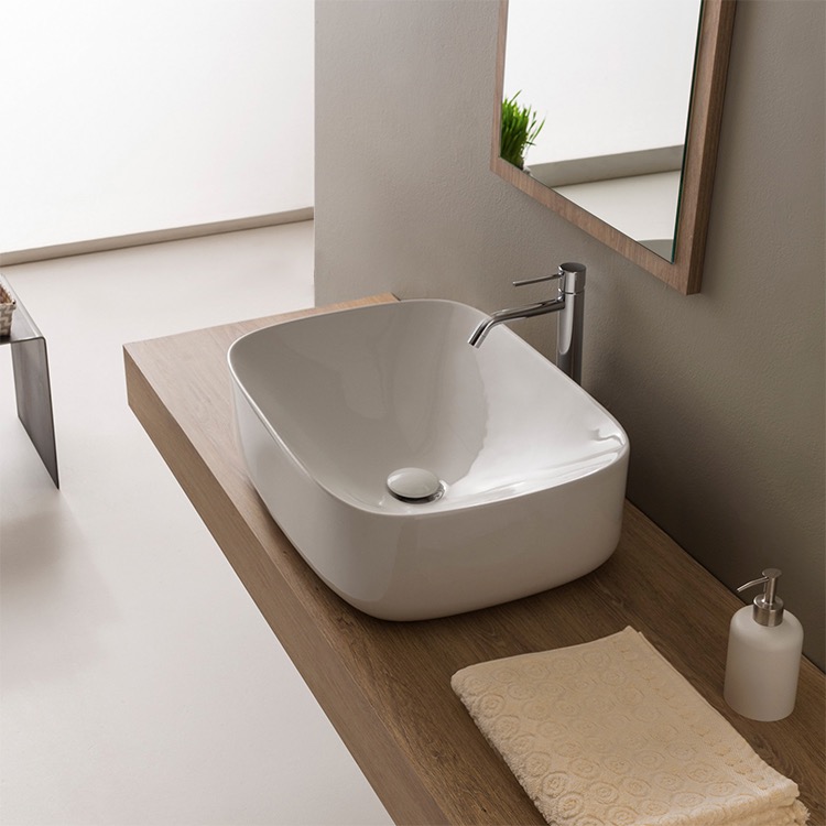 Nameeks 5501-No-Hole Scarabeo Round White Ceramic Vessel Bathroom Sink - White