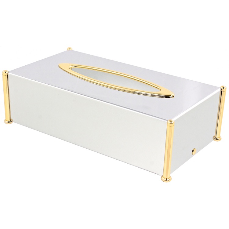 Nameeks 87106-CRO Windisch Rectangle Brass Tissue Box Cover - Chrome and Gold