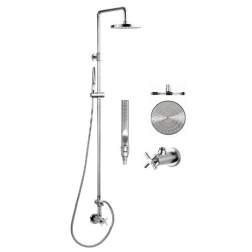 Outdoor Shower CAP-WMC-041AS Stainless Steel Wall Mounted Shower with 8" Disk Shower Head and Hand Spray