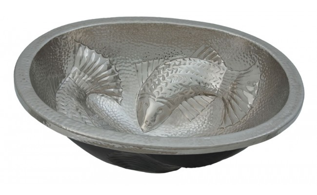 Thompson Traders 23-1221-C Moon Wrasse Oval Fish Design Hand Crafted Hammered Nickel Bath Sink