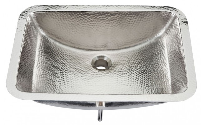 Thompson Traders BRU-2115BRN Starr Handcrafted Hammered Brushed Nickel Rectangular Bath Sink with Rounded Bottom