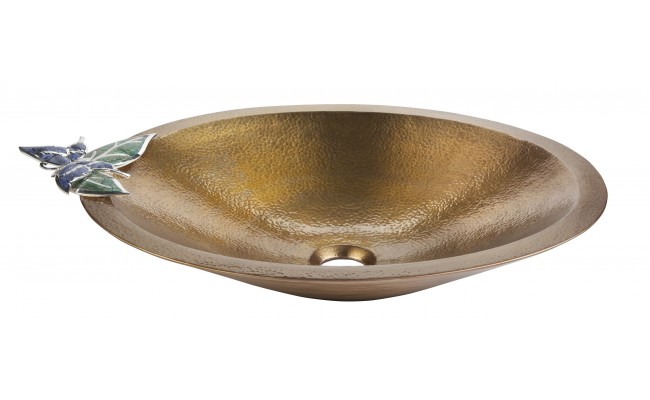 Thompson Traders BRV-1917ASG Chakra with Butterfly Handcrafted Antique Satin Gold 18 Gauge Bath Sink