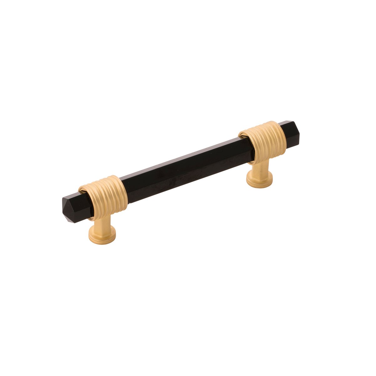 Belwith Keeler B076306GB-BGB 96mm Chrysalis Pull - Brushed Golden Brass with Opaque Black Glass