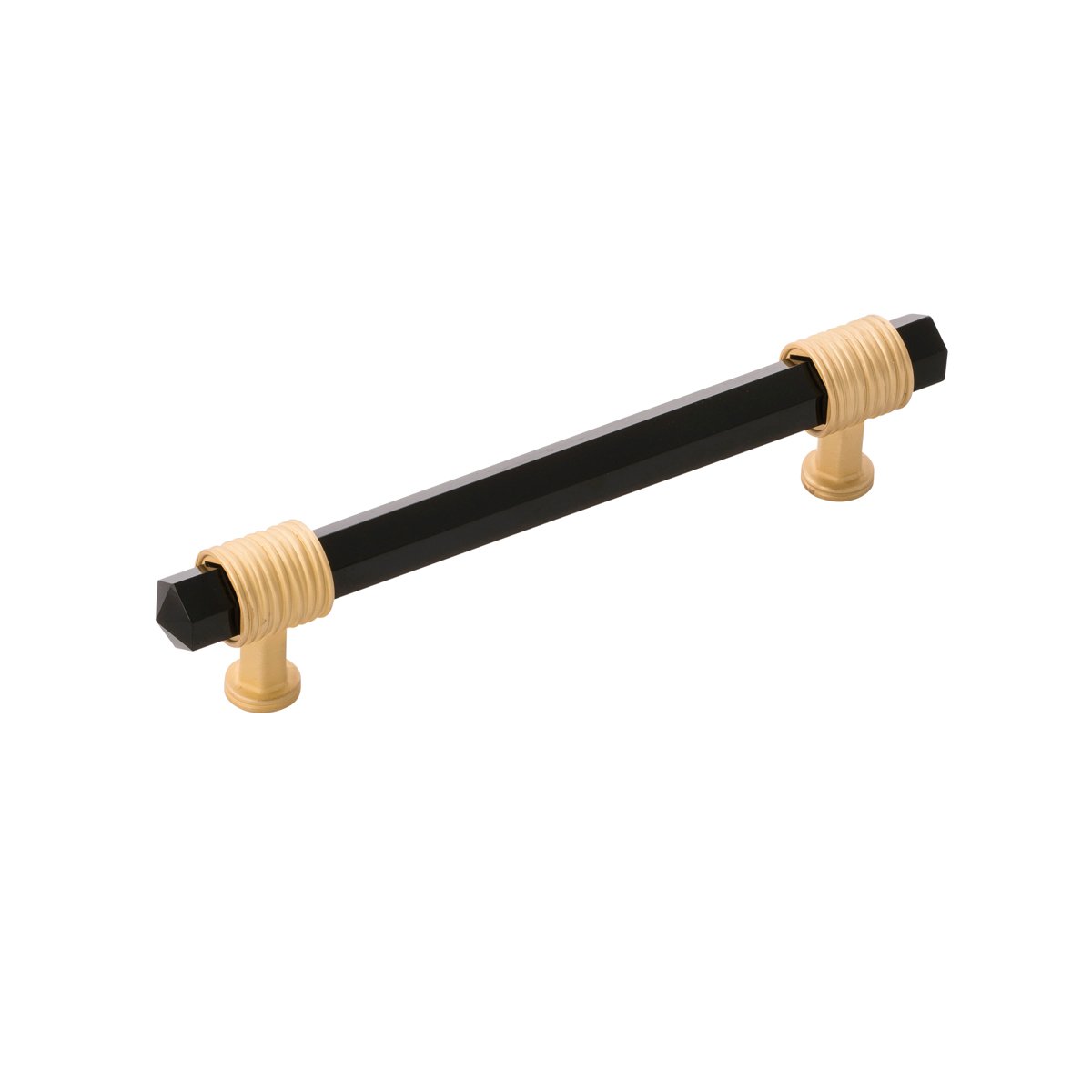 Belwith Keeler B076307GB-BGB 128mm Chrysalis Pull - Brushed Golden Brass with Opaque Black Glass