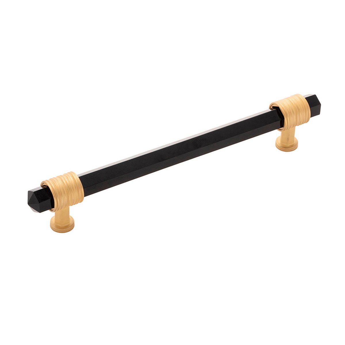 Belwith Keeler B076308GB-BGB 160mm Chrysalis Pull - Brushed Golden Brass with Opaque Black Glass