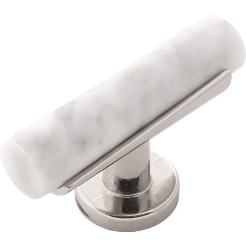 Belwith Keeler B077041MW-14 2-1/2 In. Firenze T-Knob - White Marble with Polished Nickel