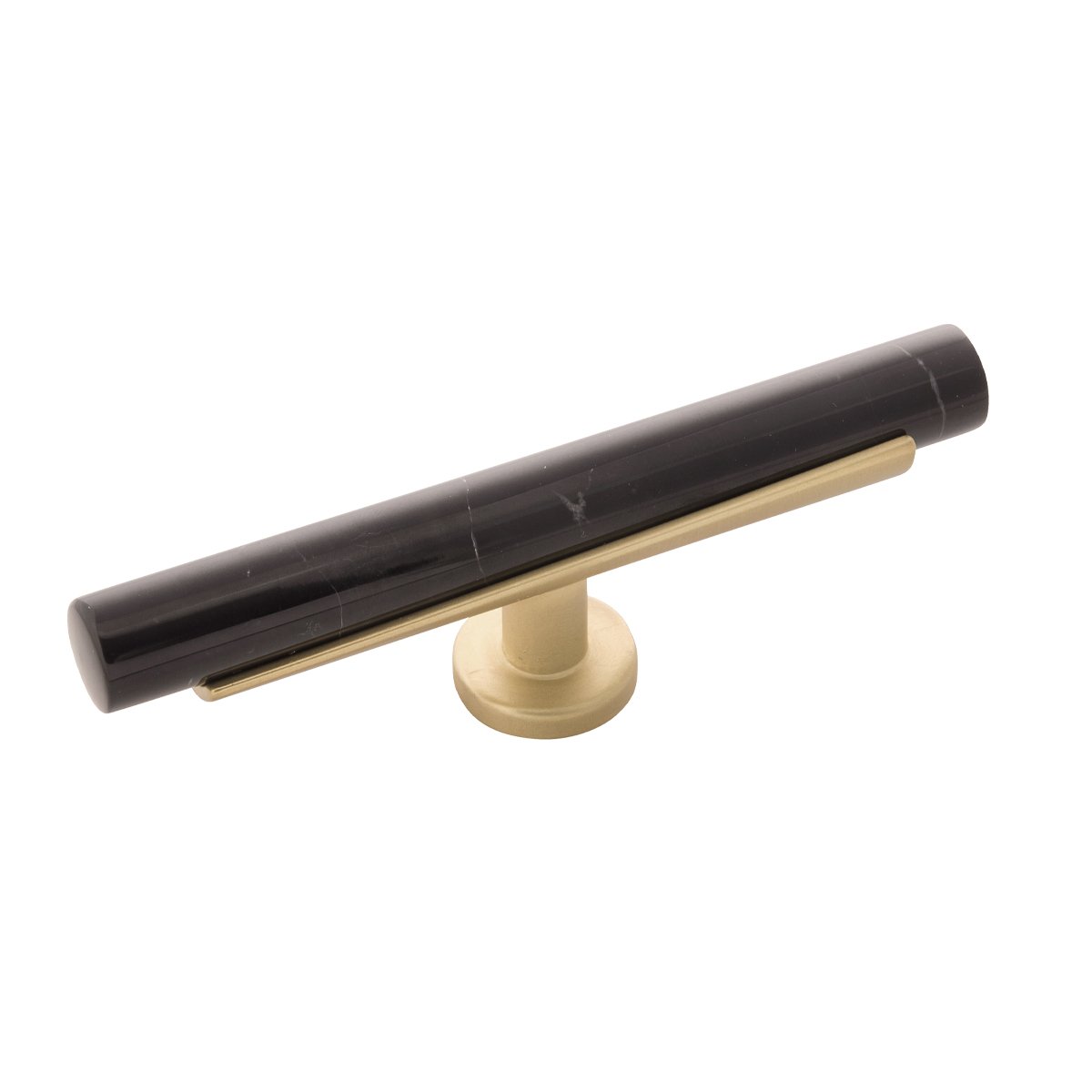 Belwith Keeler B077044MB-BGB 5 In. Firenze T-Knob - Black Marble with Brushed Golden Brass