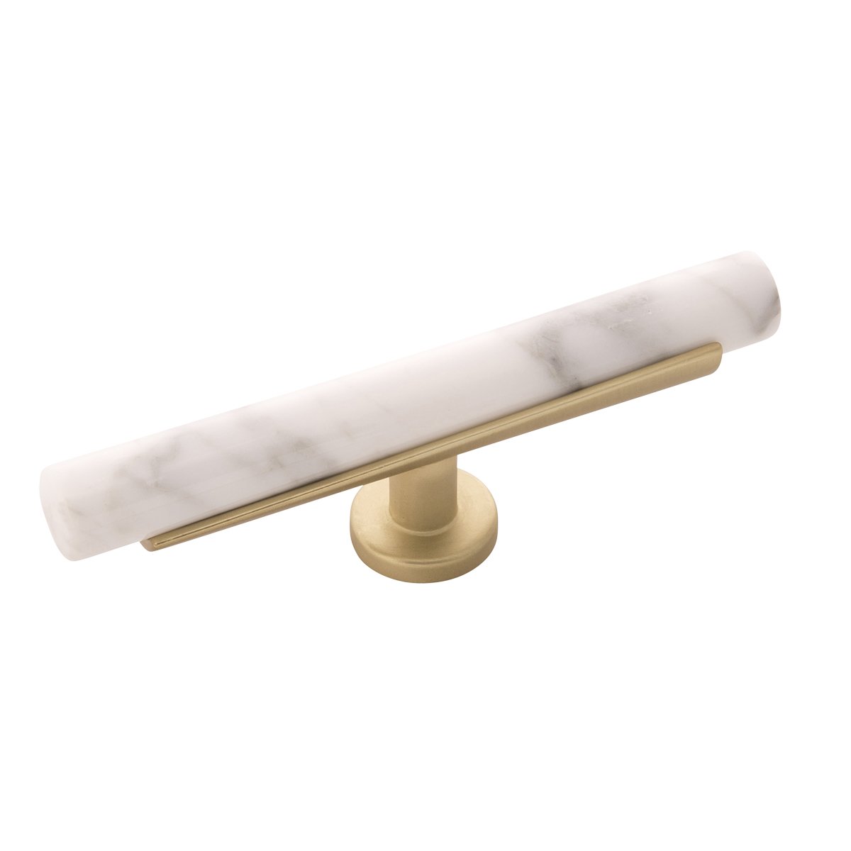 Belwith Keeler B077044MW-BGB 5 In. Firenze T-Knob - White Marble with Brushed Golden Brass