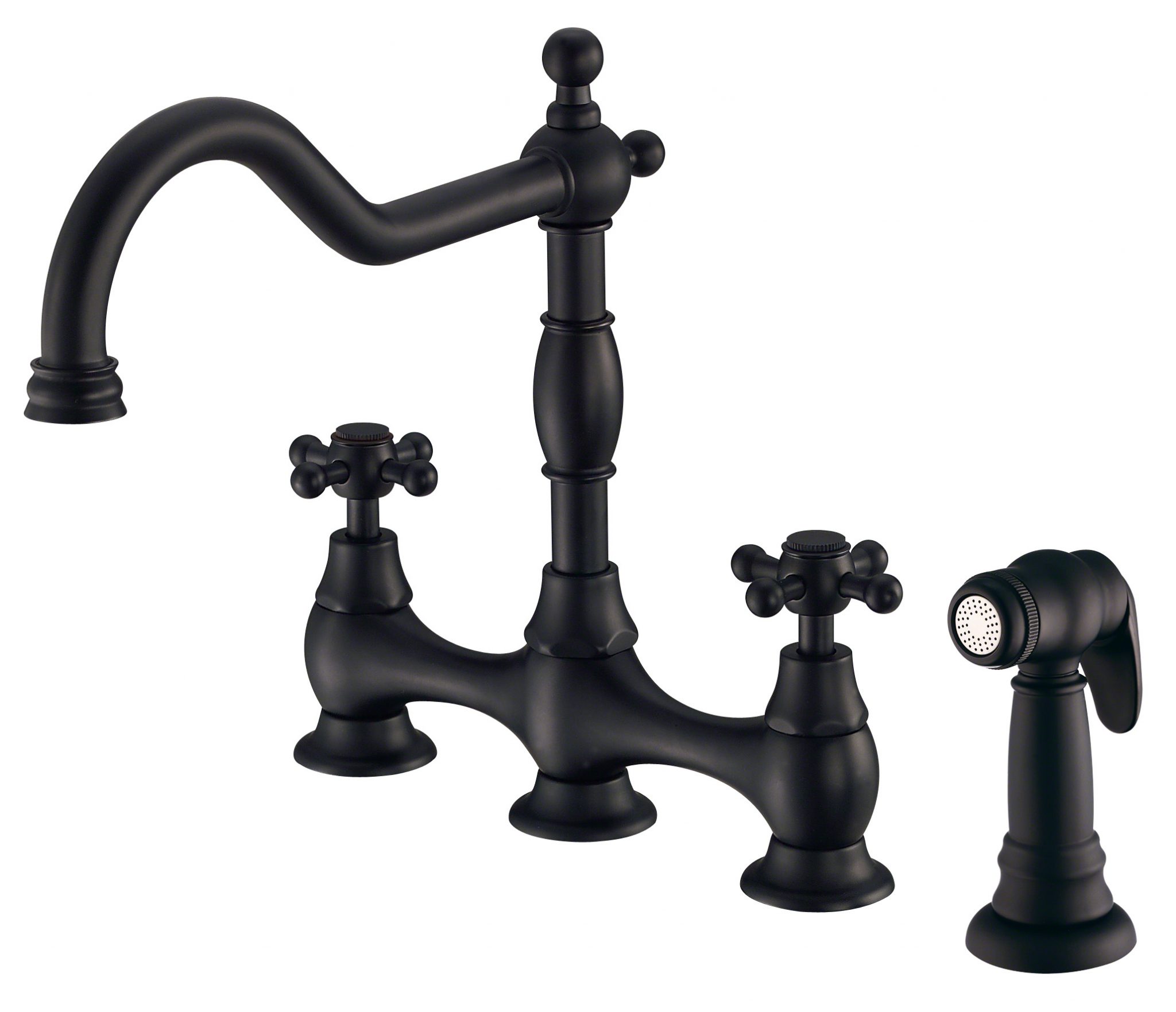 Danze D404457BS Opulence 2H Bridge Kitchen Faucet w/ Cross Handles w/ Spray - Satin Black