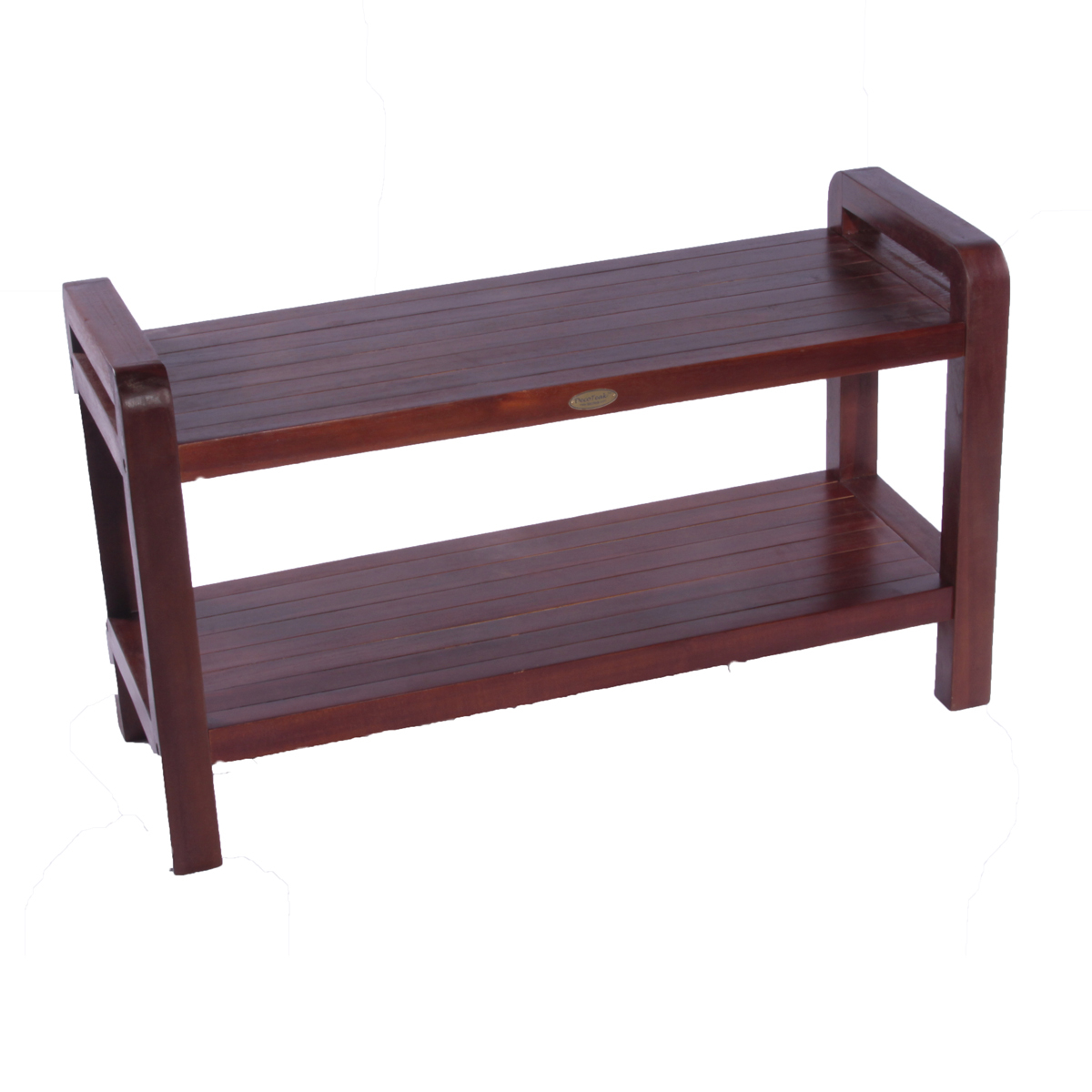 DT110 35" Classic Teak Extended Shower Bench with Shelf and Arms - Click Image to Close