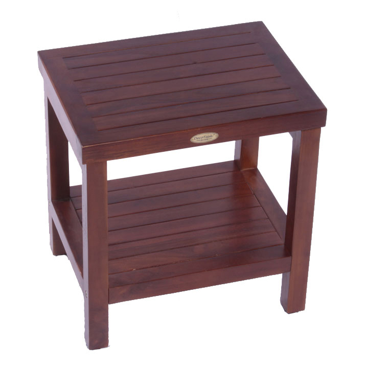 DT114 Classic Teak Spa Shower Stool with Shelf - Click Image to Close