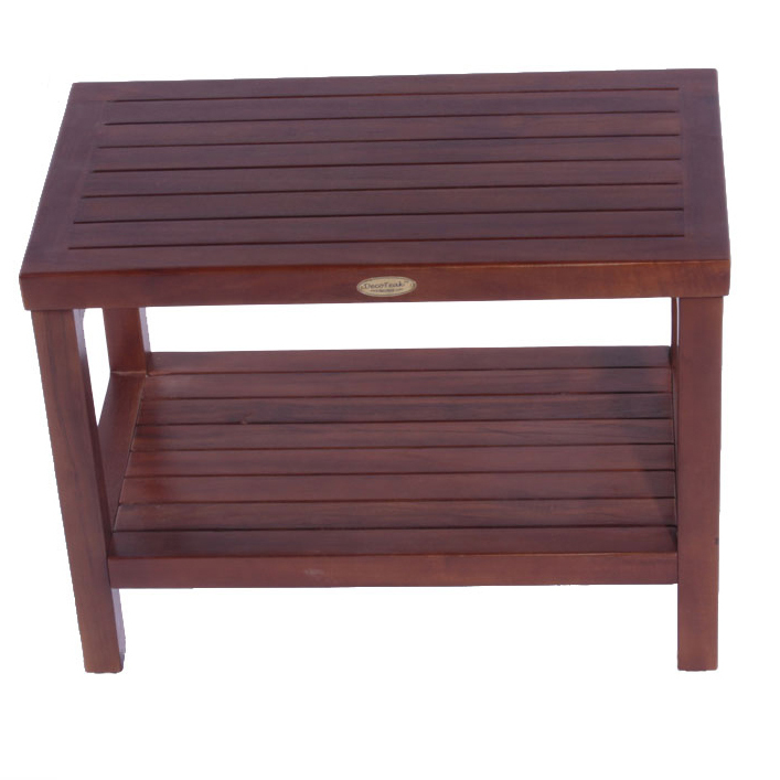 DT115 24" Classic Teak Spa Shower Bench with Shelf - Click Image to Close