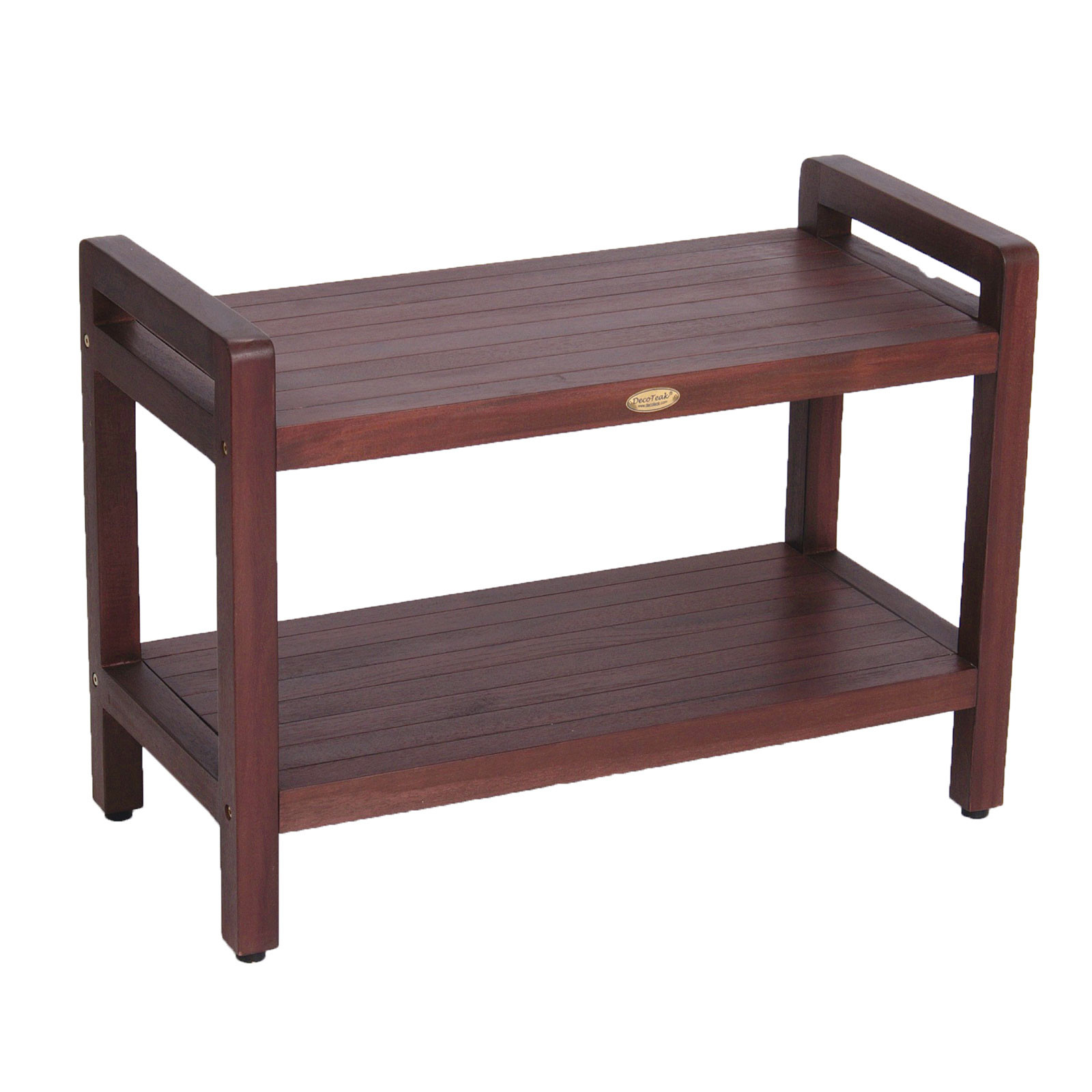 DT174 29" Classic Teak Extended Shower Bench with Shelf and Arms - Click Image to Close