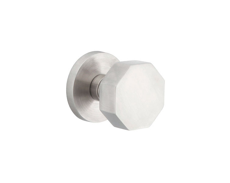 Emtek 2S300OKSS Dummy, Pair. Disk Rosette. Octagon Knob. Brushed Stainless Steel - Click Image to Close