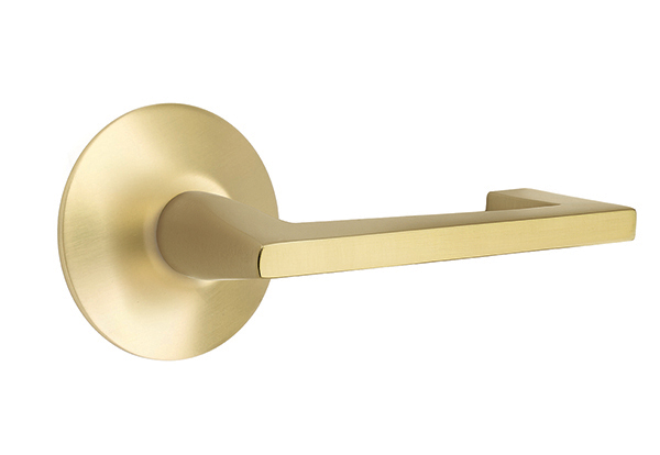 Emtek 5057AGUS4 Dummy, Pair. Modern Rosette. Argos Lever. Satin Brass