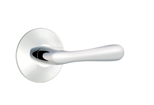 Emtek 5057BAUS26 Dummy, Pair. Modern Rosette. Basel Lever. Polished Chrome