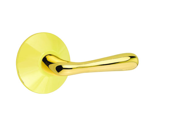 Emtek 5057BAUS3NL Dummy, Pair. Modern Rosette. Basel Lever. Unlacquered Brass