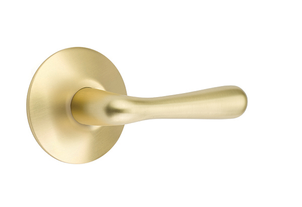 Emtek 5057BAUS4 Dummy, Pair. Modern Rosette. Basel Lever. Satin Brass