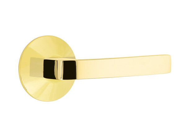 Emtek 5057BRLUS3NL Dummy, Pair. Modern Rosette. Breslin Lever. Unlacquered Brass