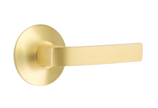 Emtek 5057BRLUS4 Dummy, Pair. Modern Rosette. Breslin Lever. Satin Brass