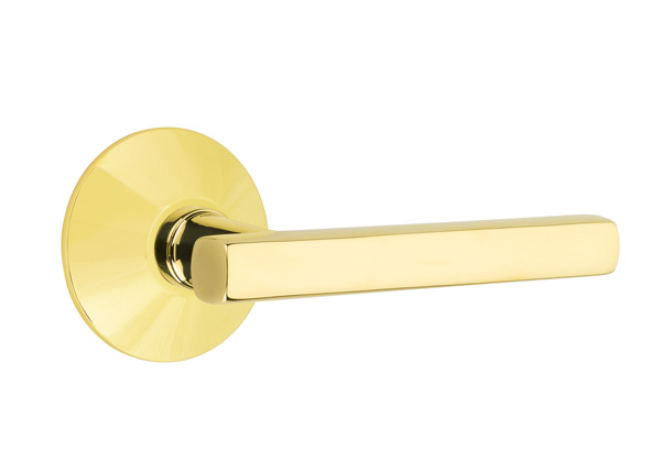 Emtek 5057FRLUS3NL Dummy, Pair. Modern Rosette. Freestone Lever. Unlacquered Brass