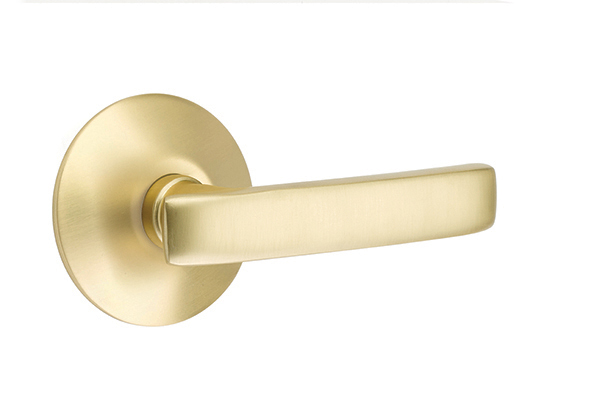 Emtek 5057GVUS4 Dummy, Pair. Modern Rosette. Geneva Lever. Satin Brass