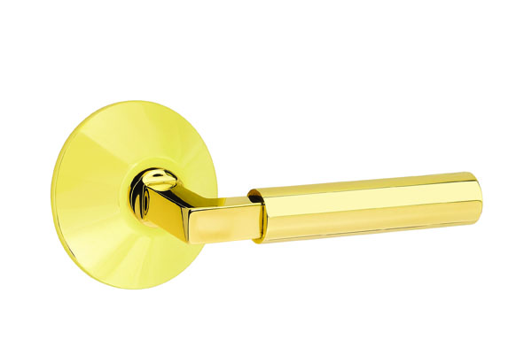 Emtek 5057HECUS3NL Dummy, Pair. Modern Rosette. Hercules Lever. Unlacquered Brass