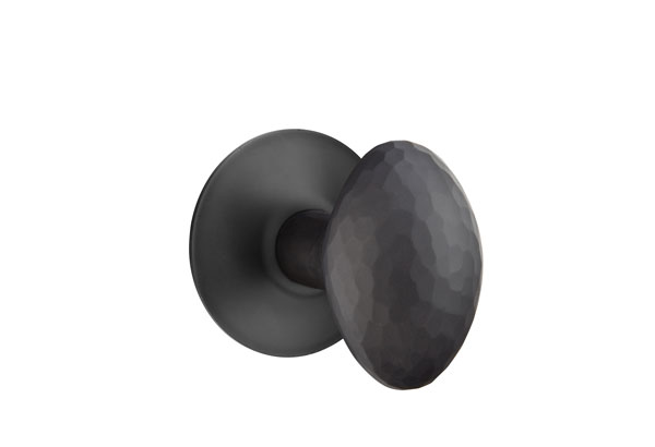 Emtek 5057HEUS19 Dummy, Pair. Modern Rosette. Hammered Egg Knob. Flat Black