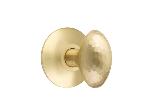 Emtek 5057HEUS4 Dummy, Pair. Modern Rosette. Hammered Egg Knob. Satin Brass