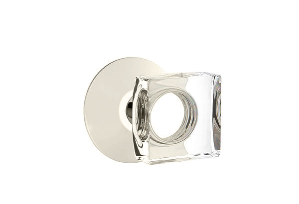 Emtek 5057MSCUS14 Dummy, Pair. Modern Rosette. Modern Square Knob. Polished Nickel-Lifetime