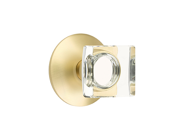 Emtek 5057MSCUS4 Dummy, Pair. Modern Rosette. Modern Square Knob. Satin Brass