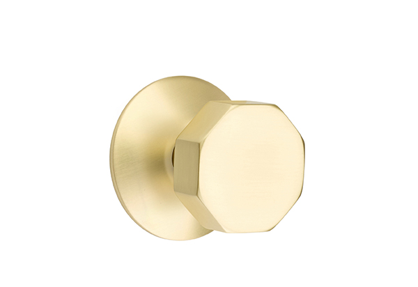 Emtek 5057OCTUS4 Dummy, Pair. Modern Rosette. Octagon Knob. Satin Brass