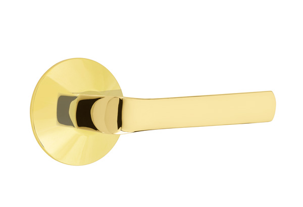 Emtek 5057SPNUS3NL Dummy, Pair. Modern Rosette. Spencer Lever. Unlacquered Brass