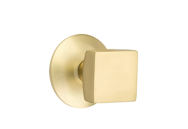 Emtek 5057SQUUS4 Dummy, Pair. Modern Rosette. Square Knob. Satin Brass