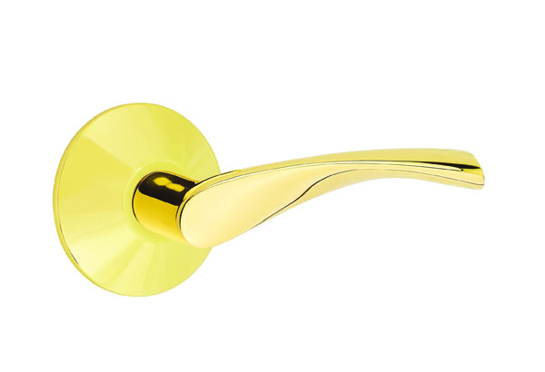 Emtek 5057TRTUS3NL Dummy, Pair. Modern Rosette. Triton Lever. Unlacquered Brass