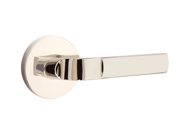 Emtek 5059ASTUS14 Dummy, Pair. Disk Rosette. Aston Lever. Polished Nickel-Lifetime