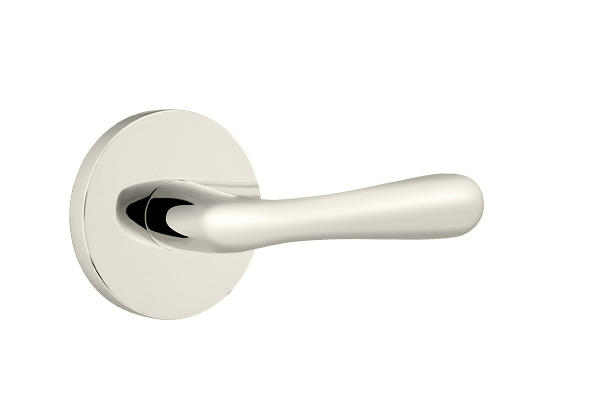 Emtek 5059BAUS14 Dummy, Pair. Disk Rosette. Basel Lever. Polished Nickel-Lifetime