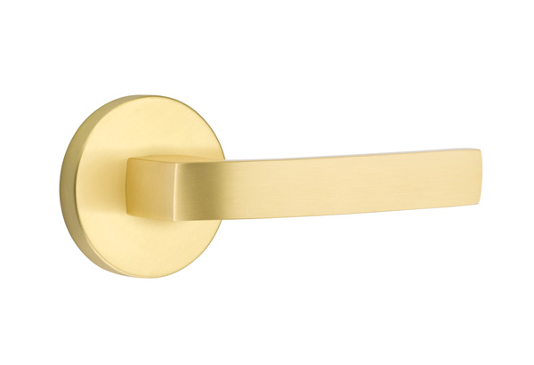 Emtek 5059BRLUS4 Dummy, Pair. Disk Rosette. Breslin Lever. Satin Brass