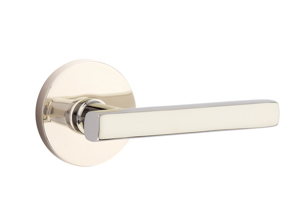 Emtek 5059FRLUS14 Dummy, Pair. Disk Rosette. Freestone Lever. Polished Nickel-Lifetime