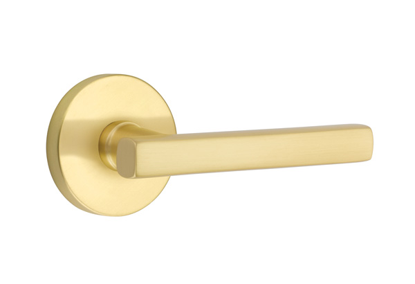 Emtek 5059FRLUS4 Dummy, Pair. Disk Rosette. Freestone Lever. Satin Brass