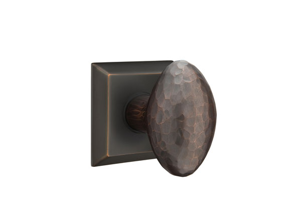 Emtek 5059HEUS10B Dummy, Pair. Disk Rosette. Hammered Egg Knob. Oil Rubbed Bronze