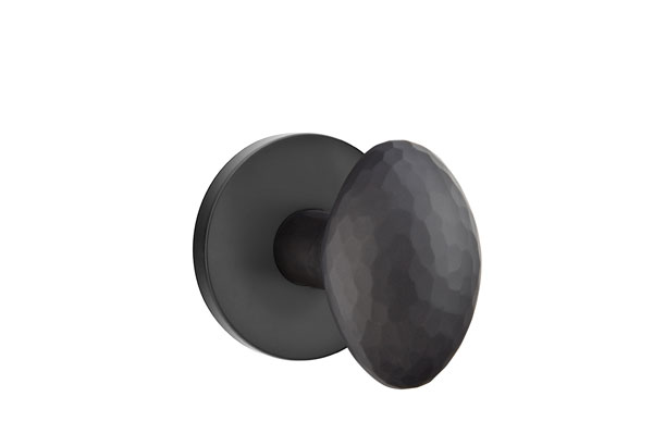 Emtek 5059HEUS19 Dummy, Pair. Disk Rosette. Hammered Egg Knob. Flat Black